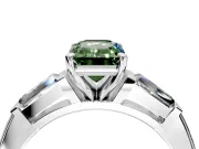 3 Stone Engagement Ring Setting for Fancy Green Emerald Cut Center with Tapered Baguettes, Plain Band and Prong Head in Platinum