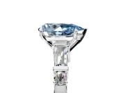 Bar-Set Engagement Ring Setting for Fancy Blue Pear-Shaped Center with Tapered Baguette Accents and Prong Head in White Gold