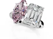 Fancy Pink Marquise and Emerald Cut Lab-Grown Diamond Toi et Moi Engagement Ring with Prong-Set Stones in Platinum