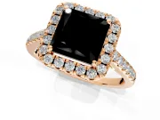 Halo Engagement Ring Setting for Fancy Black Princess Cut Center with Narrowing Pave Band and Prong Head in Rose Gold