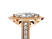 Milgrain Halo Engagement Ring Setting for Marquise Center with Pave Band and Prong Head in Rose Gold