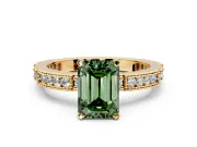 Solitaire Engagement Ring Setting for Fancy Green Emerald Cut Center with Milgrain-Edged Pave Band and Prong Head in Yellow Gold