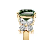 Floral Engagement Ring Setting for Fancy Green Asscher Cut Center with Marquise Cluster Shoulders and Prong Head in Yellow Gold