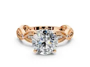 Solitaire Engagement Ring Setting for Round Cut Center with Marquise Panel Band and Prong Head in Rose Gold