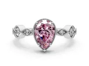 Vintage Station Engagement Ring Setting for Fancy Pink Pear-Shaped Center with Accents and Prong Head in Platinum