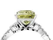 Leaf Motif Engagement Ring Setting for Fancy Yellow Princess Cut Center with Pave Band and Prong Head in Platinum