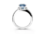 Paired Accent Engagement Ring Setting for Fancy Blue Princess Cut Center with Pave Band and Prong Head in Sterling Silver