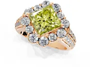 Large Accent Halo Engagement Ring Setting for Fancy Yellow Princess Cut Center with Pave Split Shank and Prong Head in Rose Gold