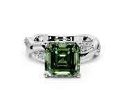 Solitaire Engagement Ring Setting for Fancy Green Asscher Cut Center with Pave and Plain Crossover and Basket Head in Sterling Silver