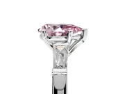 3 Stone Engagement Ring Setting for Fancy Pink Pear-Shaped Center with Tapered Baguettes, Plain Band and Prong Head in Sterling Silver