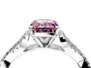 Solitaire Engagement Ring Setting for Fancy Pink Emerald Cut Center with Twisted Pave Split Shank and Prong Head in Platinum