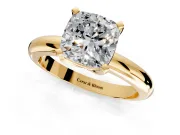 Solitaire Engagement Ring Setting for Cushion Cut Center with Wire Band and Prong Head in Yellow Gold