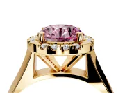 Halo Engagement Ring Setting for Fancy Pink Round Cut Center with Square Band and Prong Head in Yellow Gold