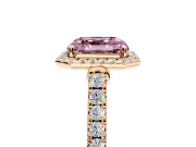 Halo Engagement Ring Setting for Fancy Pink Asscher Cut Center with Narrowing Pave Band and Prong Head in Rose Gold