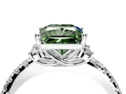 Paired Accent Engagement Ring Setting for Fancy Green Princess Cut Center with Pave Band and Prong Head in White Gold