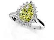 Starburst Halo Engagement Ring Setting for Fancy Yellow Pear-Shaped Center with Thin Round-Wire Band and Prong Head in Platinum