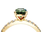 Solitaire Engagement Ring Setting for Fancy Green Emerald Cut Center with Fine Pave Band and Claw Prong Head in Yellow Gold