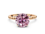 Solitaire Engagement Ring Setting for Fancy Pink Round Cut Center with Plain Twisted Rope Band and Prong Head in Rose Gold