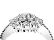 Halo Engagement Ring Setting for Round Cut Center with Milgrain Channel Band and Prong Head in Sterling Silver