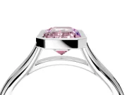 Solitaire Engagement Ring Setting for Fancy Pink Emerald Cut Center with V Split Shank and Bezel Head in Platinum