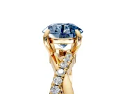 Solitaire Engagement Ring Setting for Fancy Blue Round Cut Center with Half-Pave Crossover Band and Prong Head in Yellow Gold
