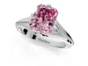 Solitaire Engagement Ring Setting for Fancy Pink Radiant Cut Center with Milgrain Cathedral Band and Prong Head in Platinum