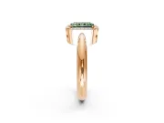 Halo Engagement Ring Setting for Fancy Green Radiant Cut Center with Tapered Plain Band and Prong Head in Rose Gold