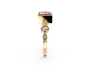 Vintage Station Engagement Ring Setting for Fancy Pink Princess Cut Center with Accents and Prong Head in Yellow Gold
