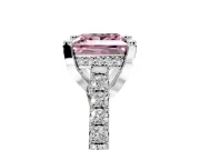 Solitaire Engagement Ring Setting for Fancy Pink Princess Cut Center with Widening Pave Band and Claw Prong Head in White Gold