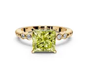 Solitaire Engagement Ring Setting for Fancy Yellow Princess Cut Center with Bezel-Dot Beaded Band and Prong Head in Yellow Gold