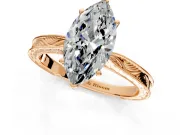 Solitaire Engagement Ring Setting for Marquise Center with Engraved Milgrain Band and Prong Head in Rose Gold