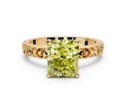 Solitaire Engagement Ring Setting for Fancy Yellow Radiant Cut Center with XO Engraved Band and Prong Head in Yellow Gold
