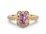 Floral Engagement Ring Setting for Fancy Pink Pear-Shaped Center with Four Accent Clusters and Prong Head in Yellow Gold