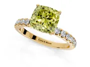 Open Basket Engagement Ring Setting for Fancy Yellow Cushion Cut Center with Pave Band and Prong Head in Yellow Gold