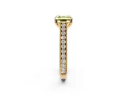 Solitaire Engagement Ring Setting for Fancy Yellow Asscher Cut Center with Engraved Pave Band and Prong Head in Yellow Gold