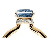 Hidden Halo Engagement Ring Setting for Fancy Blue Princess Cut Center with Plain Rounded Band and Prong Head in Yellow Gold