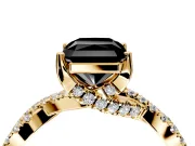 Solitaire Engagement Ring Setting for Fancy Black Radiant Cut Center with Narrow Twist Pave Band and Prong Head in Yellow Gold
