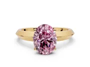 Solitaire Engagement Ring Setting for Fancy Pink Oval Center with Wide Knife Ridge Band and Prong Head in Yellow Gold
