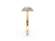 Halo Engagement Ring Setting for Princess Cut Center with Plain Tapered Band and Prong Head in Yellow Gold