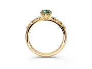 Cluster Engagement Ring Setting for Fancy Green Marquise Center with Round Cut Accent Band and Prong Head in Yellow Gold