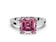 Solitaire Engagement Ring Setting for Fancy Pink Asscher Cut Center with Flat-Sided Plain Band and Prong Head in White Gold