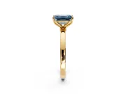 Solitaire Engagement Ring Setting for Fancy Blue Emerald Cut Center with Thin Rounded Plain Band and Prong Head in Yellow Gold