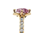 Floral Engagement Ring Setting for Fancy Pink Round Cut Center with Pave Band and Floral Prong Head in Yellow Gold