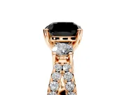 3 Stone Engagement Ring Setting for Fancy Black Cushion Cut Center with Pave Split Shank and Prong Head in Rose Gold