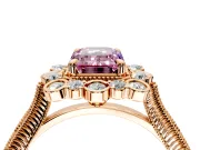Milgrain Halo Engagement Ring Setting for Fancy Pink Emerald Cut Center with Bezel Point Accents and Prong Head in Rose Gold