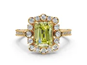 Milgrain Halo Engagement Ring Setting for Fancy Yellow Emerald Cut Center with Bezel Point Accents and Prong Head in Yellow Gold