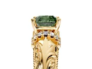 Solitaire Engagement Ring Setting for Fancy Green Cushion Cut Center with Filigree Accent Basket and Prong Head in Yellow Gold