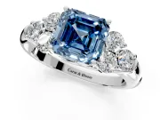 Cluster Engagement Ring Setting for Fancy Blue Asscher Cut Center with Round Cut Accent Frame and Prong Head in Sterling Silver