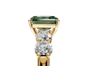 5 Stone Engagement Ring Setting for Fancy Green Emerald Cut Center with Graduated Accents and Prong Head in Yellow Gold