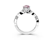 Solitaire Engagement Ring Setting for Fancy Pink Pear-Shaped Center with Carved Leaf Shoulders and Prong Head in White Gold